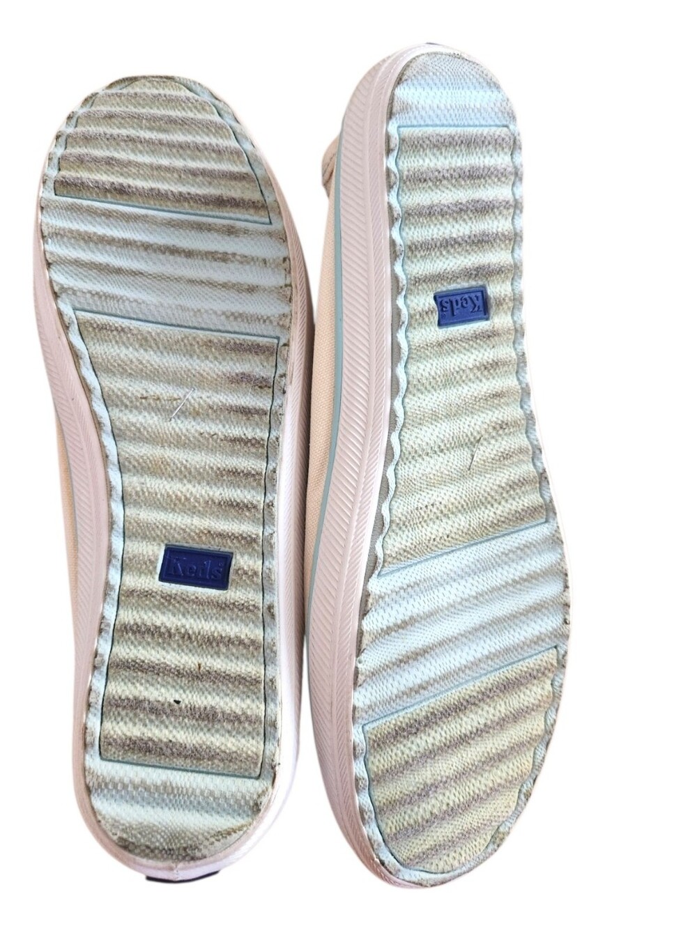 Keds Off-White Blue Canvas Distressed Ballet Flats Slip Ons VGUC Womens Size 8.5 - Picture 10 of 12